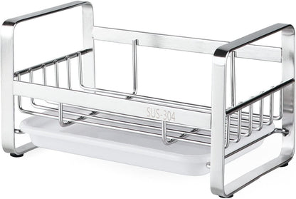 Kitchen Sink Sponge Holder, 304 Stainless Steel Kitchen Soap Dispenser Caddy Organizer, Countertop Soap Dish Rack Drainer with Removable Drain Tray, not Including Dispenser and Brush