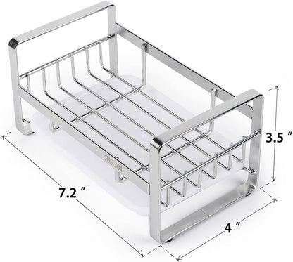 Kitchen Sink Sponge Holder, 304 Stainless Steel Kitchen Soap Dispenser Caddy Organizer, Countertop Soap Dish Rack Drainer with Removable Drain Tray, not Including Dispenser and Brush