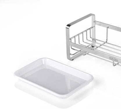 Kitchen Sink Sponge Holder, 304 Stainless Steel Kitchen Soap Dispenser Caddy Organizer, Countertop Soap Dish Rack Drainer with Removable Drain Tray, not Including Dispenser and Brush