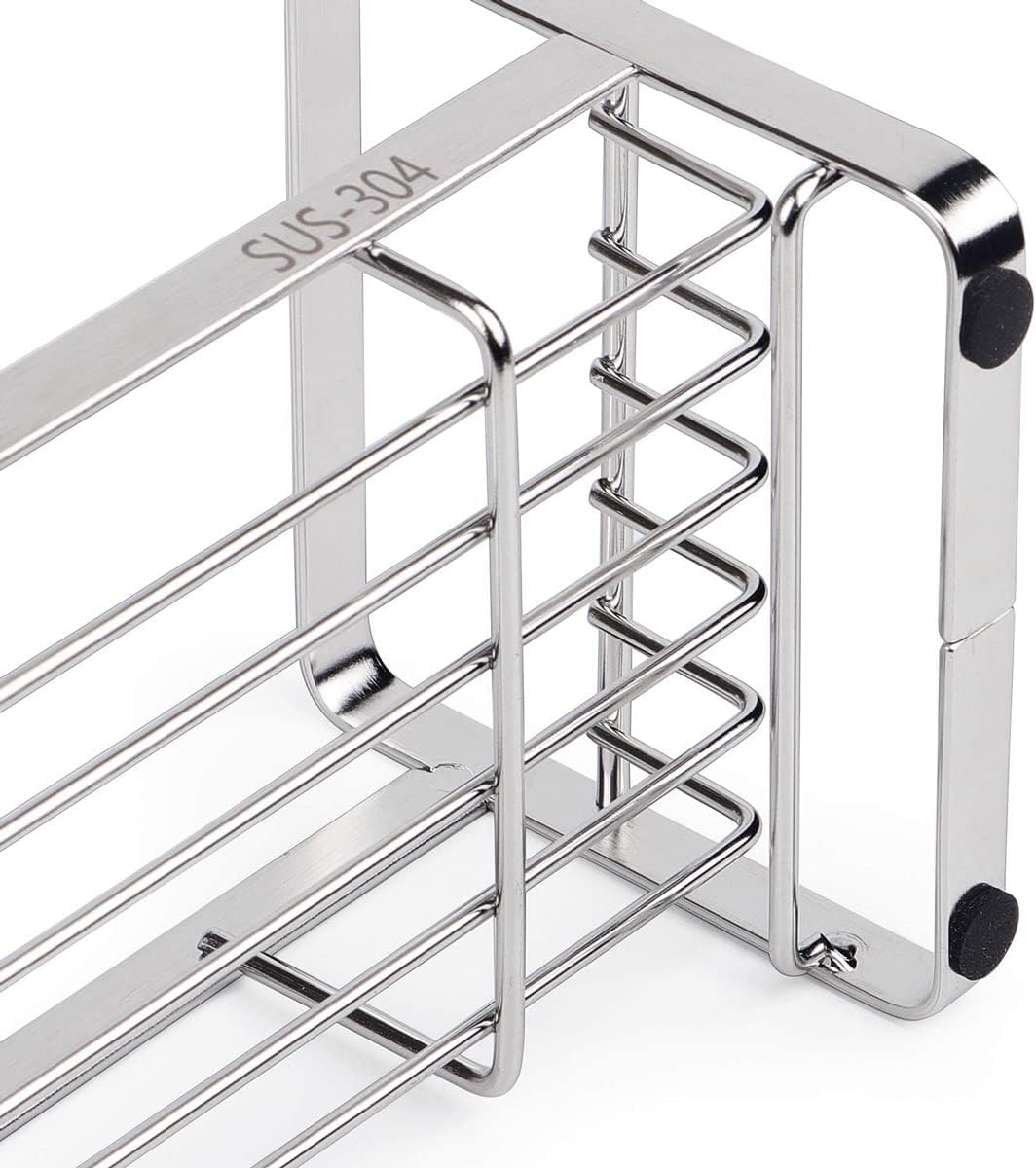 Kitchen Sink Sponge Holder, 304 Stainless Steel Kitchen Soap Dispenser Caddy Organizer, Countertop Soap Dish Rack Drainer with Removable Drain Tray, not Including Dispenser and Brush
