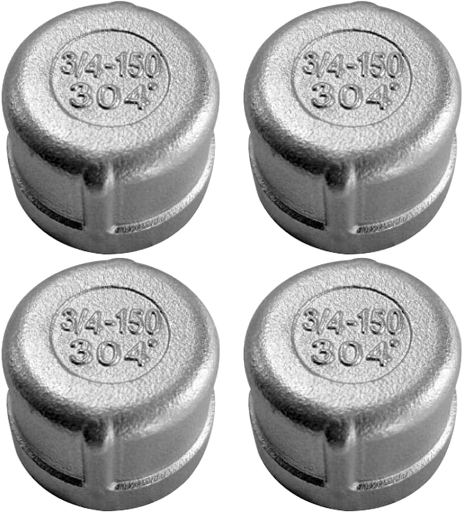 Stainless Garden Hose Caps with Washers 3/4" GHT Female Thread 304 Stainless Steel End Cap (Pack of 4)
