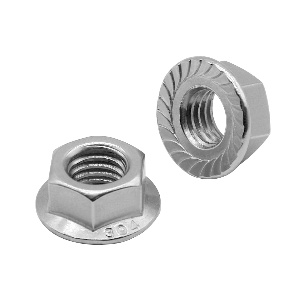M5*0.8 Serrated Flange Hex Lock Nuts 304 Stainless Steel 18-8 Bright Finish (100PCS)