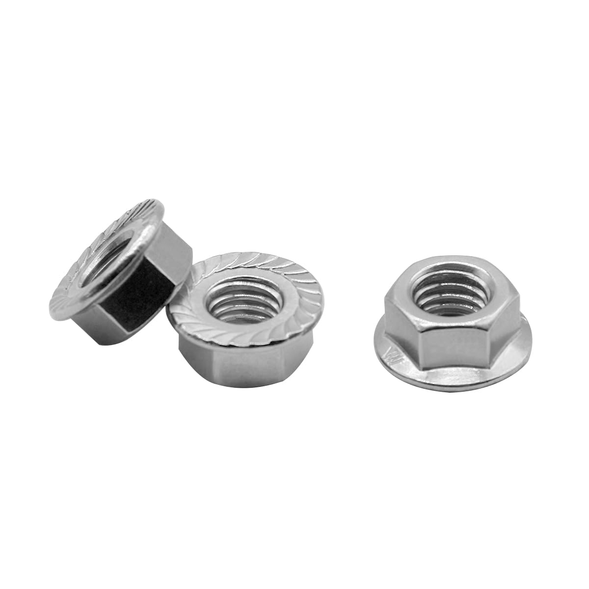 M5*0.8 Serrated Flange Hex Lock Nuts 304 Stainless Steel 18-8 Bright Finish (100PCS)