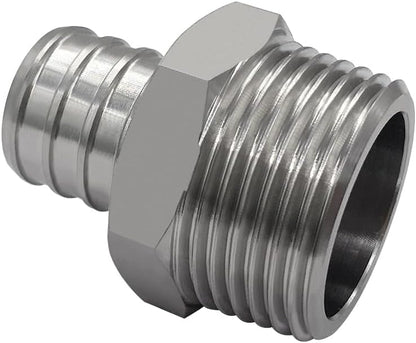Stainless Steel PEX Garden Hose Adapter Fitting 3/4" PEX Barb to 3/4" GHT Male Connector for Outdoor Garden Irrigation Watering