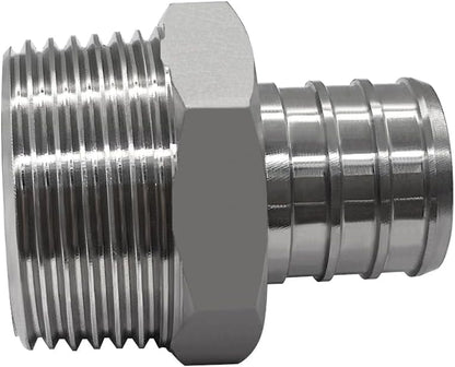 Stainless Steel PEX Garden Hose Adapter Fitting 3/4" PEX Barb to 3/4" GHT Male Connector for Outdoor Garden Irrigation Watering