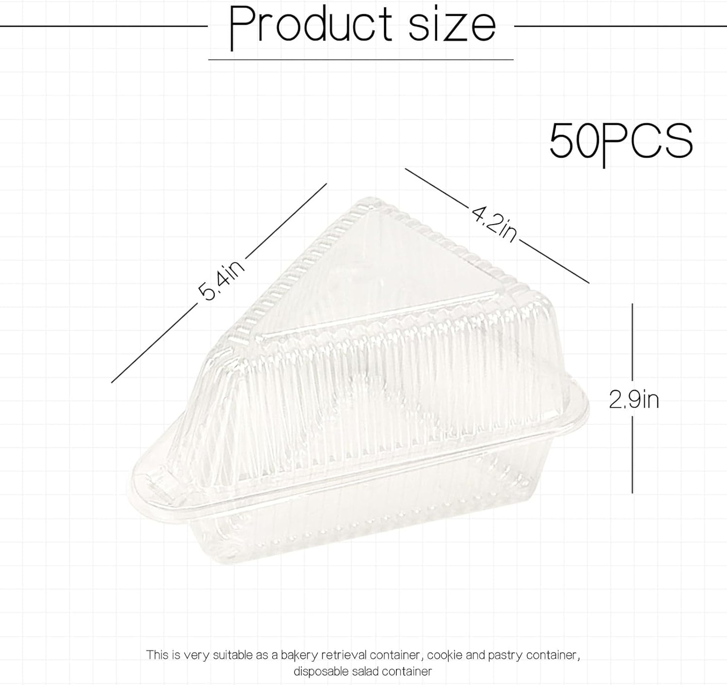 Thickened Extra Large 50Pcs Cake Slice Containers,4.4 Inch Pie Slice Containers For 6”-8” Diameter Cake or Pie Slices,Cheesecake Containers,Plastic Boxes for Take Out Packaging
