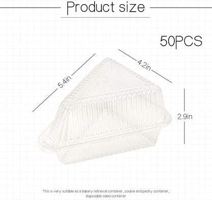 Thickened Extra Large 50Pcs Cake Slice Containers,4.4 Inch Pie Slice Containers For 6”-8” Diameter Cake or Pie Slices,Cheesecake Containers,Plastic Boxes for Take Out Packaging