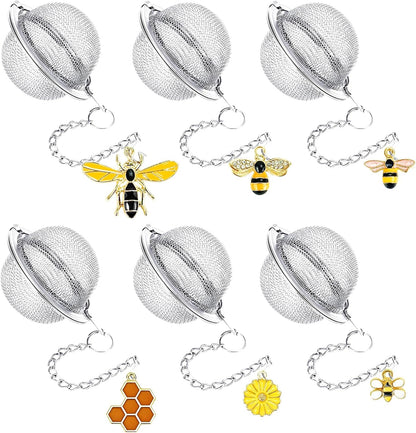6Pcs Stainless Steel Mesh Tea Infuser, 2.1 inch Tea Strainer with Honey Bee Set Pendant, Tea Ball Tea Diffuser Tea Steeper for Filtering Tea,Tea Infusers for Loose Tea