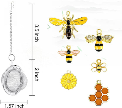 6Pcs Stainless Steel Mesh Tea Infuser, 2.1 inch Tea Strainer with Honey Bee Set Pendant, Tea Ball Tea Diffuser Tea Steeper for Filtering Tea,Tea Infusers for Loose Tea
