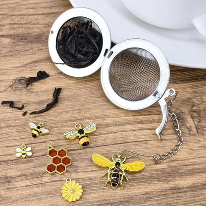 6Pcs Stainless Steel Mesh Tea Infuser, 2.1 inch Tea Strainer with Honey Bee Set Pendant, Tea Ball Tea Diffuser Tea Steeper for Filtering Tea,Tea Infusers for Loose Tea