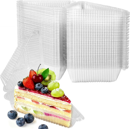100Pcs Cake Slice Containers,Pie Slice Containers for 6”-8” Diameter Cake or Pie Slices,Individual Cheesecake Containers,Plastic Boxes for Take Out Packaging, Bakery and Cafe Cake Carriers