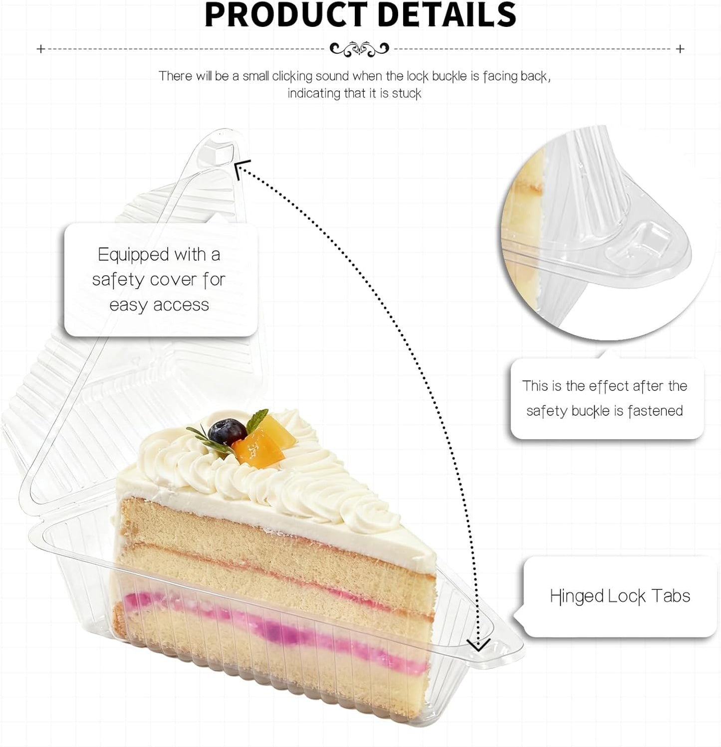 100Pcs Cake Slice Containers,Pie Slice Containers for 6”-8” Diameter Cake or Pie Slices,Individual Cheesecake Containers,Plastic Boxes for Take Out Packaging, Bakery and Cafe Cake Carriers