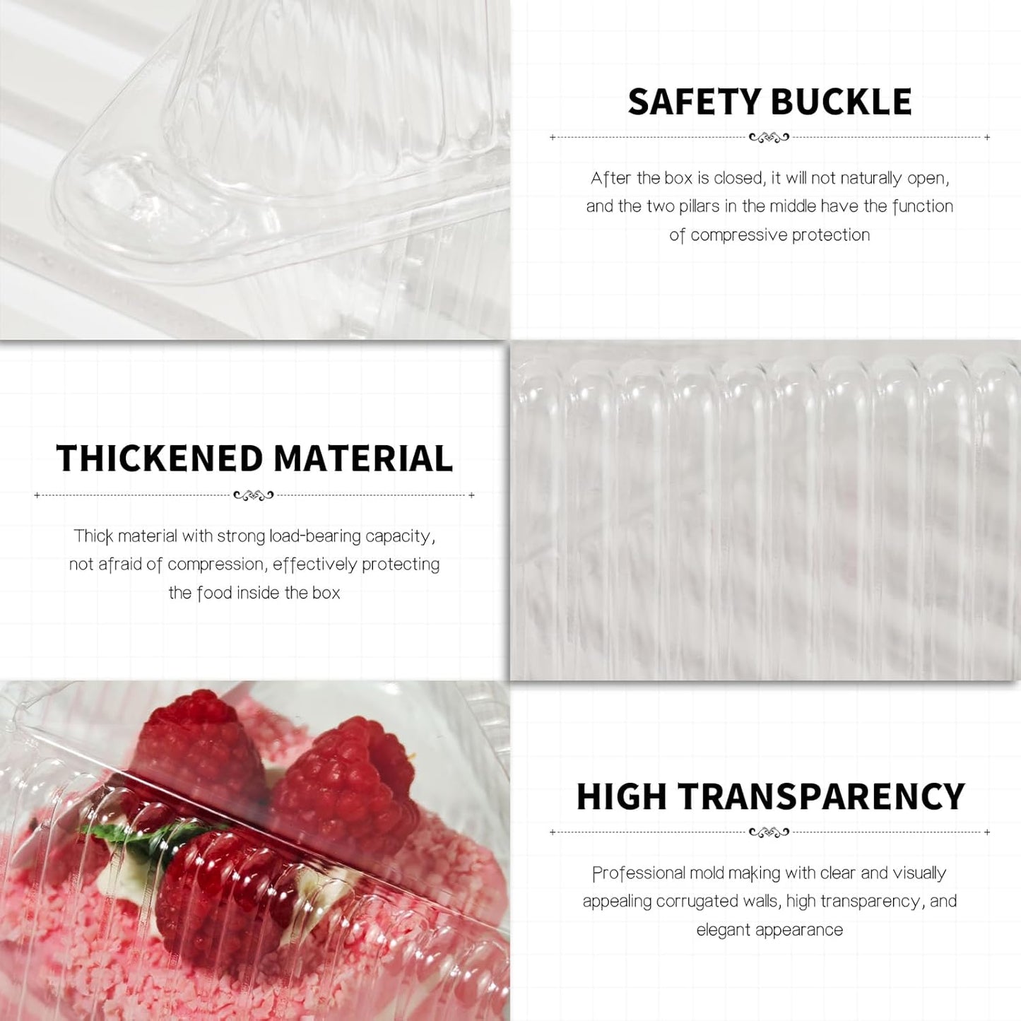 100Pcs Cake Slice Containers,Pie Slice Containers for 6”-8” Diameter Cake or Pie Slices,Individual Cheesecake Containers,Plastic Boxes for Take Out Packaging, Bakery and Cafe Cake Carriers