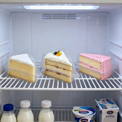 100Pcs Cake Slice Containers,Pie Slice Containers for 6”-8” Diameter Cake or Pie Slices,Individual Cheesecake Containers,Plastic Boxes for Take Out Packaging, Bakery and Cafe Cake Carriers