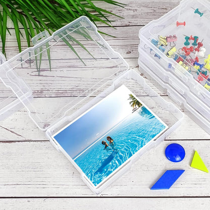 6Pcs Photo Storage Containers,Photo Storage Craft Keeper,4" x 6" Photo Storage Boxes,Plastic Photo Case for Cards,Stamps,Pictures,Photos,Scrapbooking (6)