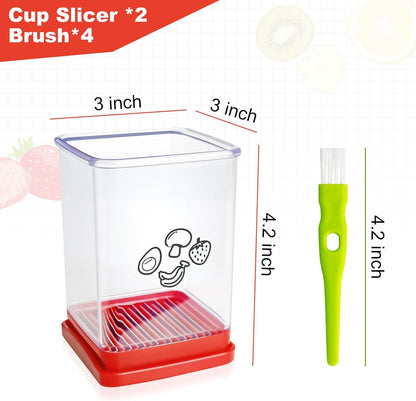 2Pcs Cup Slicer,Stainless Steel Fruit Slicer for Strawberry and Banana, Red Multifunctional Kitchen Portable Slicing Tool for Vegetable Salad