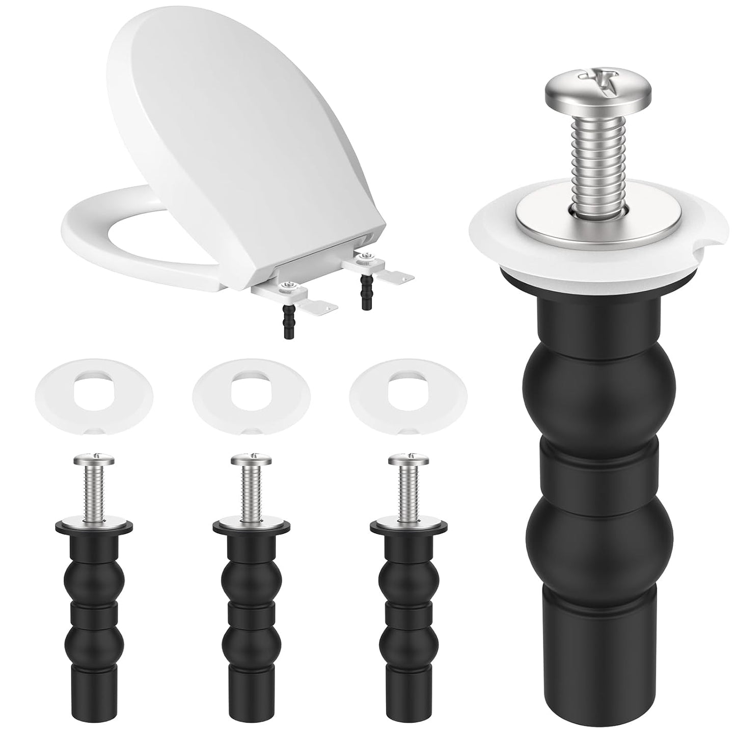 4Pcs Toilet Seat Screws Replacement, Stainless Steel Top Mount Hinges with Expanding Rubber Bolts & Washers, Universal Fit for American Standard Toilet Seat Bolts