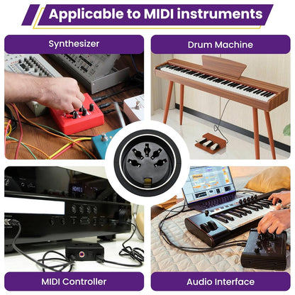 4Pcs Type-A MIDI to 3.5mm Adapter | Include 14" & 6" TRS 3.5mm Male to MIDI Female 5 Pin DIN Breakout Cable | Ultra-Compact Plug | for Synths Keyboards DAWs