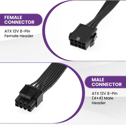 2 Pack CPU 8 Pin ATX Power Extension Cable, EPS 8 PIN Male (4+4) to 8 PIN Female Power Extension Cable for Motherboard, 9 Inch