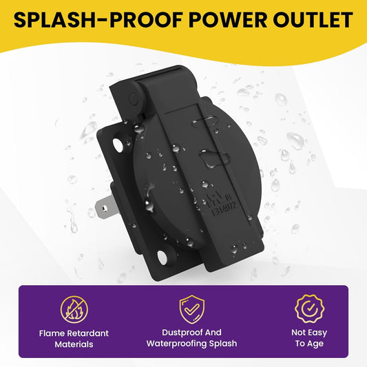 US Standard Water-Proof Power Outlet 15Amp 3-Hole Socket, 125Volt Power Outlet Receptacle, NEMA 5-15R with Cover Socket,Panel Mount Dustproof Industrial Electrical Female Plug (2-Pack)