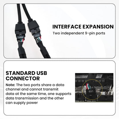 2Pcs Motherboard 9 Pin USB 2.0 to Dual 9 Pin Extension Splitter, USB 2.0 Header Splitter Nylon Braided Cable for PC Computer Internal Motherboard USB Hub, Black