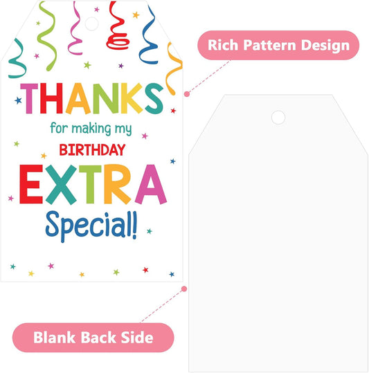 Thank You Tags for Birthday Party Favor 50Pcs Confetti Birthday Thank You Gift Tag with String Thanks You for Coming and Making My Birthdays Extra Special Tags Happy Birthdays Tag for Treat Bag