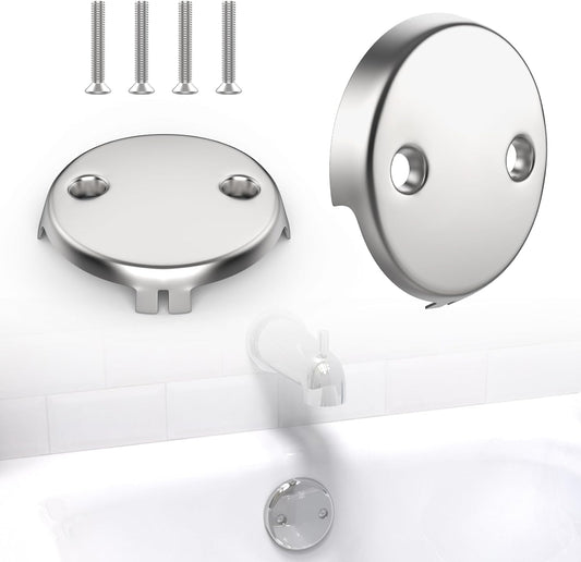 2Pcs 2-Hole Bathtub Overflow Face Plate | Universal Zinc Alloy Tub Overflow Drain Cover with Screws | Chrome Finish