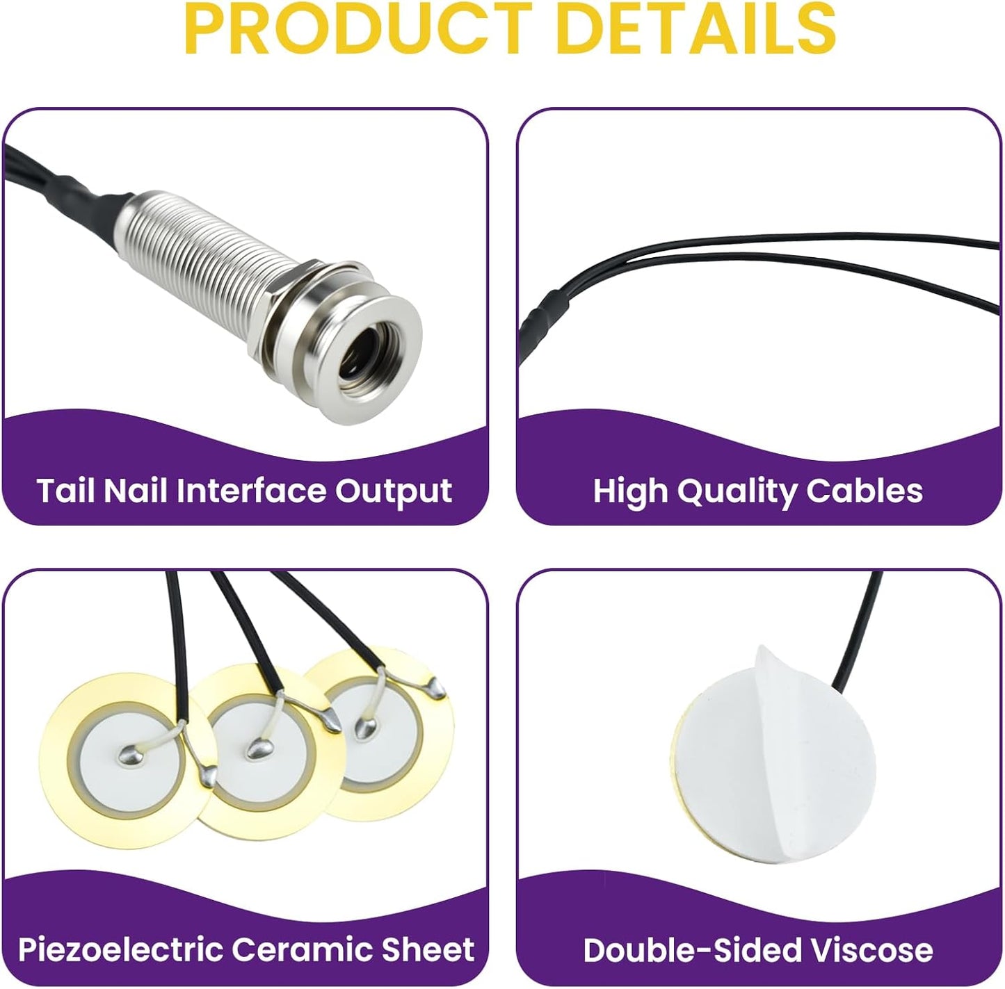 2 Pcs Piezo Pickups Transducer | 3-in-1 & 2-in-1 Pickup Combo | Self-Adhesive Piezo System | Acoustic Guitar, Violin, Ukulele & Cello