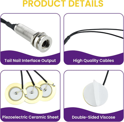 2 Pcs Piezo Pickups Transducer | 3-in-1 & 2-in-1 Pickup Combo | Self-Adhesive Piezo System | Acoustic Guitar, Violin, Ukulele & Cello