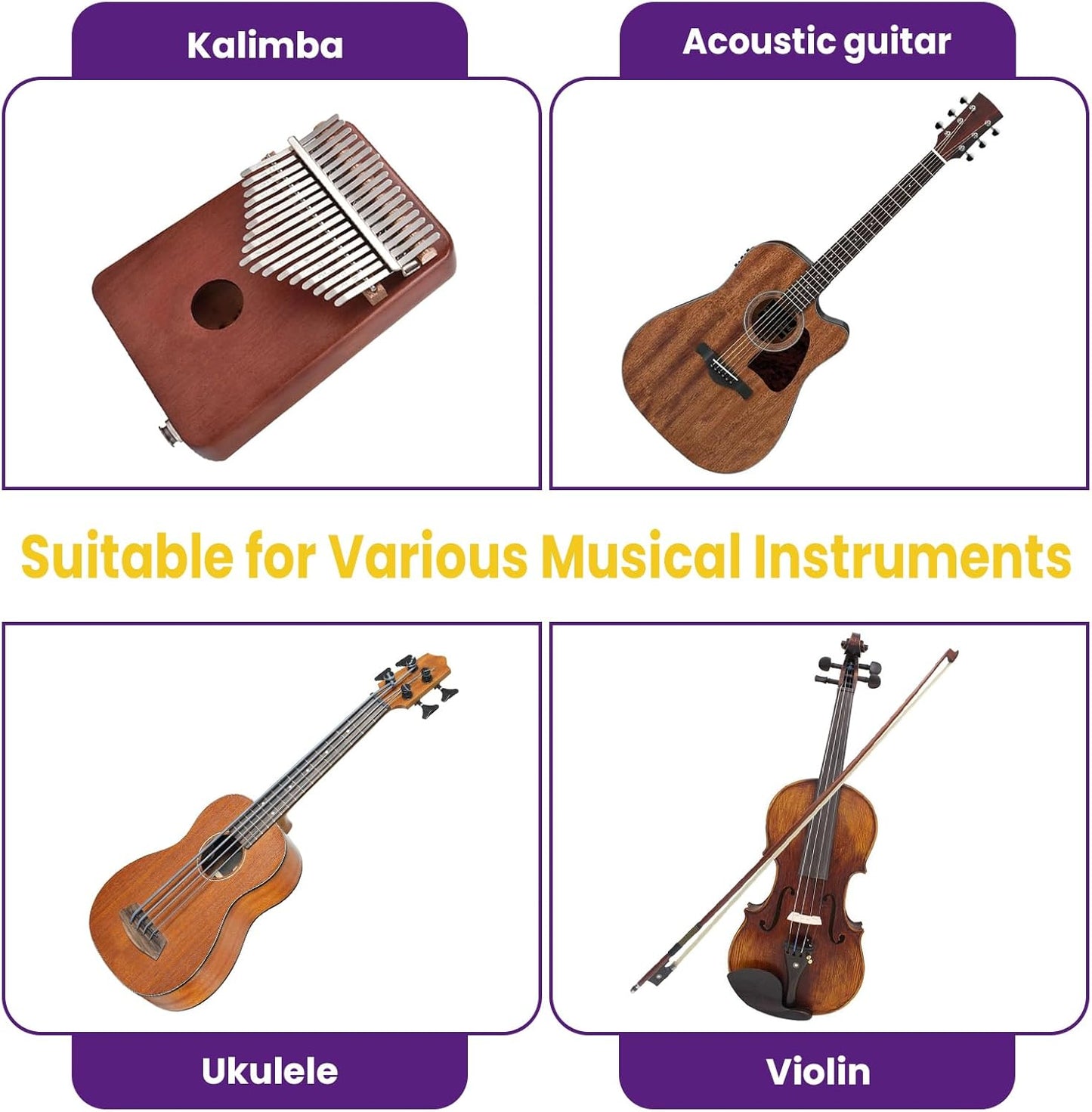 2 Pcs Piezo Pickups Transducer | 3-in-1 & 2-in-1 Pickup Combo | Self-Adhesive Piezo System | Acoustic Guitar, Violin, Ukulele & Cello
