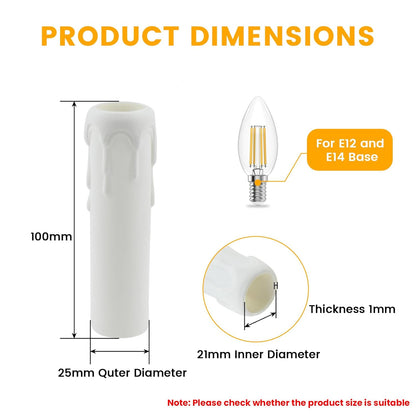 4 Inch Drip Candle Socket Covers, 12 Pcs Plastic Sleeves Candelabra Base, White Candle Covers Sleeves Fit to Most Chandeliers, Chandeliers Base, Chandelier Covers