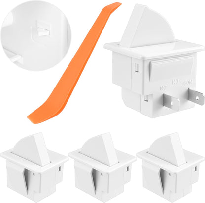 4Pcs Refrigerator Door Light Switch | 2-Pin NC Momentary Control with Pry Bar Tool | Fridge Light Replacement | For Most Freezers AC 250V 3A