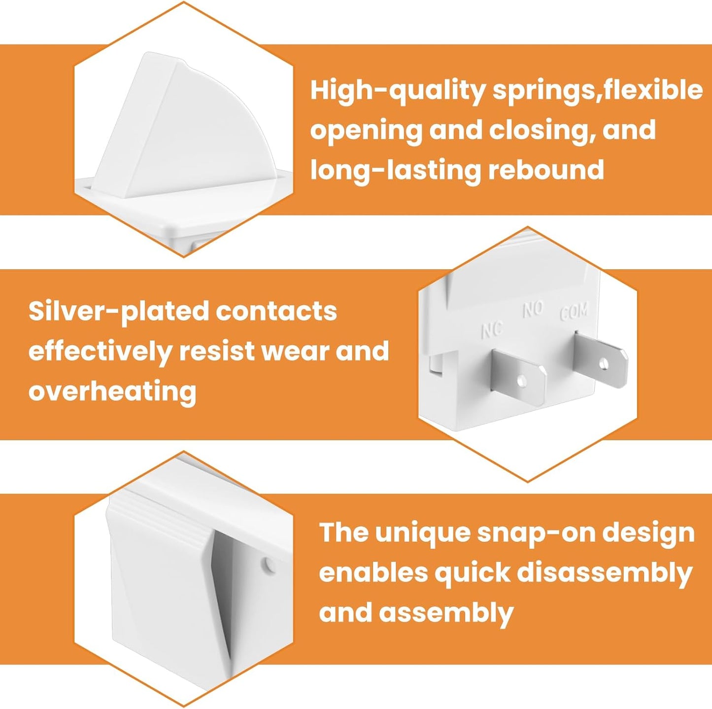 4Pcs Refrigerator Door Light Switch | 2-Pin NC Momentary Control with Pry Bar Tool | Fridge Light Replacement | For Most Freezers AC 250V 3A