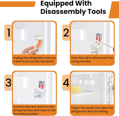 4Pcs Refrigerator Door Light Switch | 2-Pin NC Momentary Control with Pry Bar Tool | Fridge Light Replacement | For Most Freezers AC 250V 3A