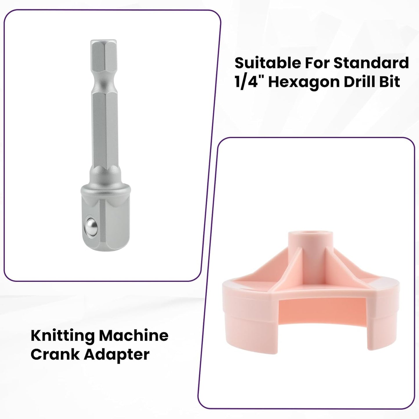 Knitting Machine Adapter, Quick Knit Machine Attachment, Knitting Machine Crank Handle Adapter with Hexagon Steel Bit (Pink)