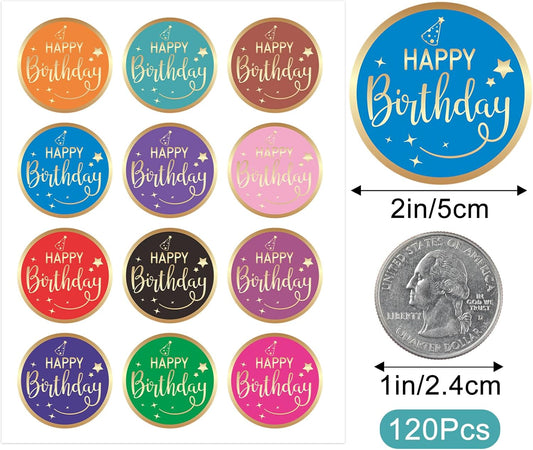 Happy Birthday Stickers for Kid - 120Pcs 2In Happy Birthday Stickers for Adult Personalized Gold Foil Stamping Birthday Sticker Self Adhesive Birthday Seal Label Sticker for Card Envelope Gift