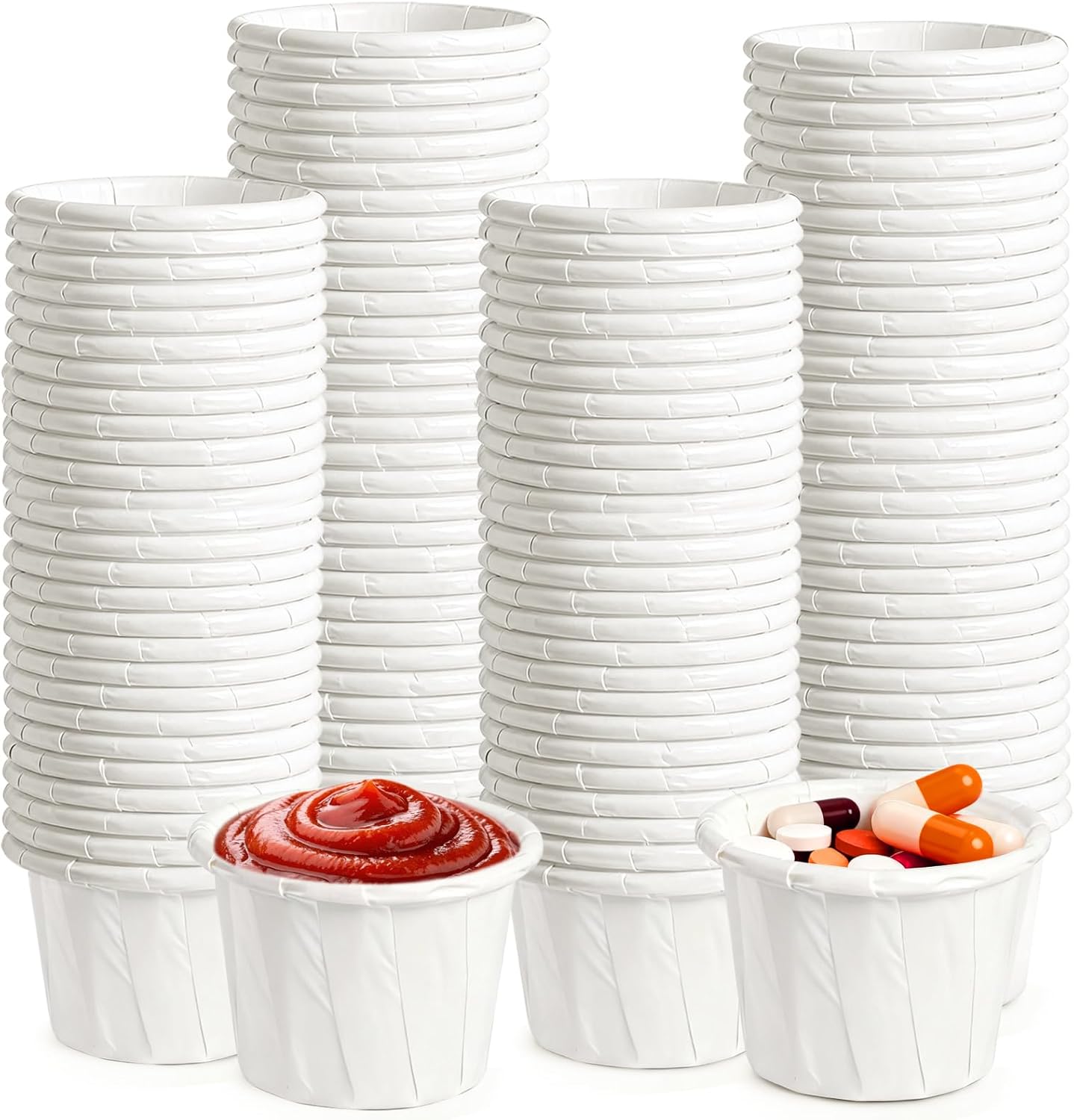 300 Pack 0.5 oz Disposable Paper Souffle Medicine Cups, 1/2 Ounce Small Paper Portion Cups for Pills, Tasting Sample, Food Services, Dessert, Condiments, Sauce