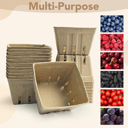 45 Pack Natural Pulp Fiber Berry Baskets, 4.3x4.3x2.7 Inch Molded Produce Vented Basket Fruit Tray for Strawberry Blueberry Raspberry Fruit Vegetable Farmer Market Grocery
