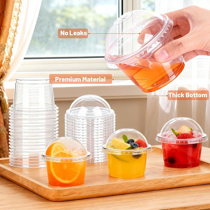 50 Sets 8oz Clear Plastic Cups with Dome Lids, Dessert Cups with Lids for Fruit, Parfait, Pudding, Yogurt, Ice Cream, Cake (Hole in the Lid)