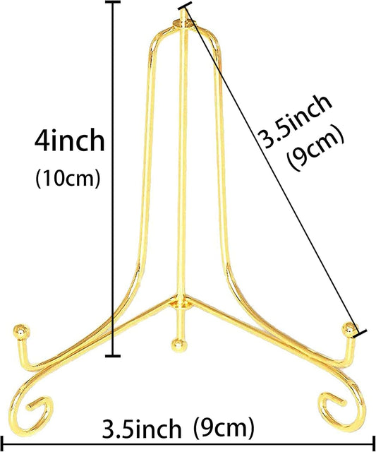 Plate Stands for Display 4 Inch - Decorative Plate Holder - Gold Metal Picture Stand for Table - Small Easels for Display Card, Photo, Mini Sign, and PSA Slab - Ideal for Party and Wedding - 2 Pack