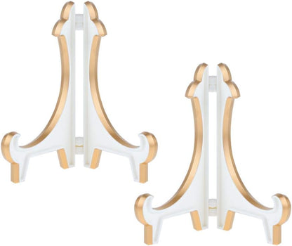 2 Pack 5inch White Gold Thicken Acrylic Easels Display Stand Plate Stand Holder display Pictures Frame ,Decorative Plates, and Artworks