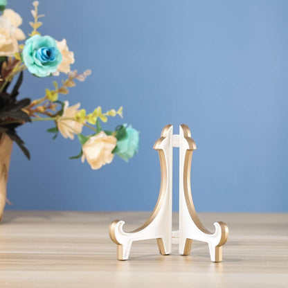 2 Pack 5inch White Gold Thicken Acrylic Easels Display Stand Plate Stand Holder display Pictures Frame ,Decorative Plates, and Artworks