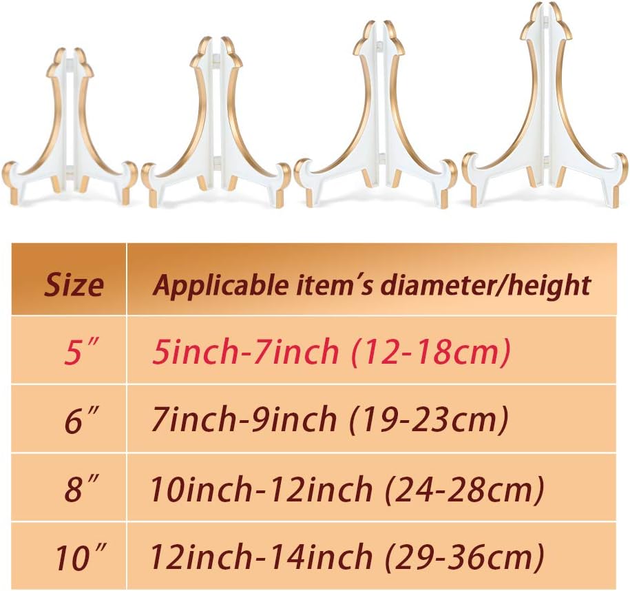2 Pack 5inch White Gold Thicken Acrylic Easels Display Stand Plate Stand Holder display Pictures Frame ,Decorative Plates, and Artworks