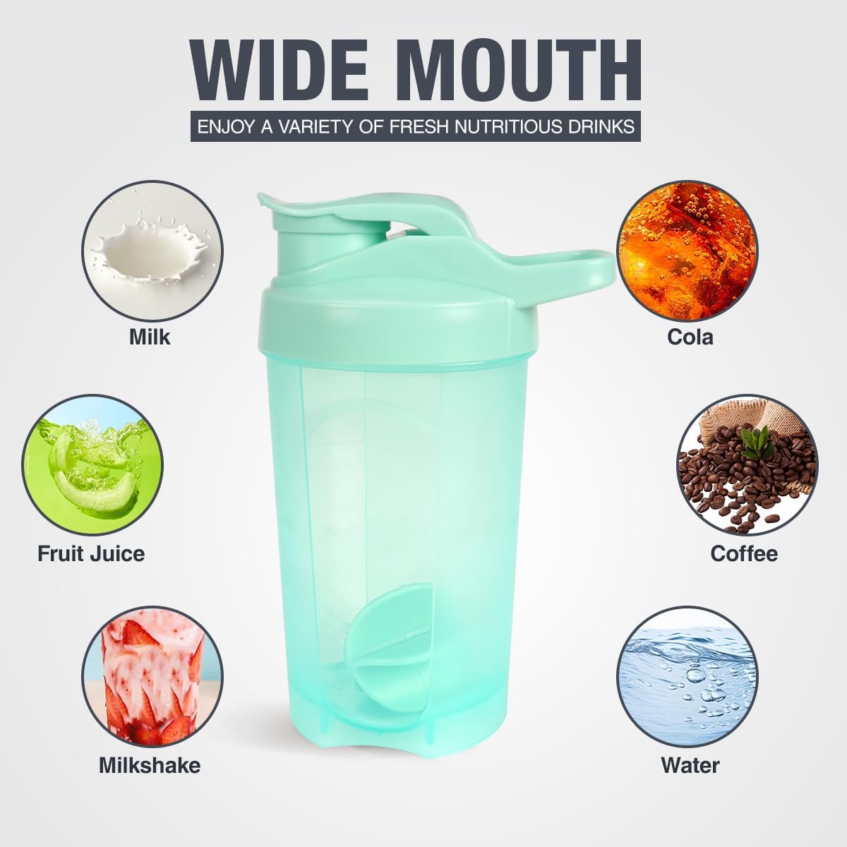 16oz Shaker Bottle, Leak Proof Sports Shaker for Protein Shakes, Pre Workout & Travel, BPA Free, Green, 16oz/500ml