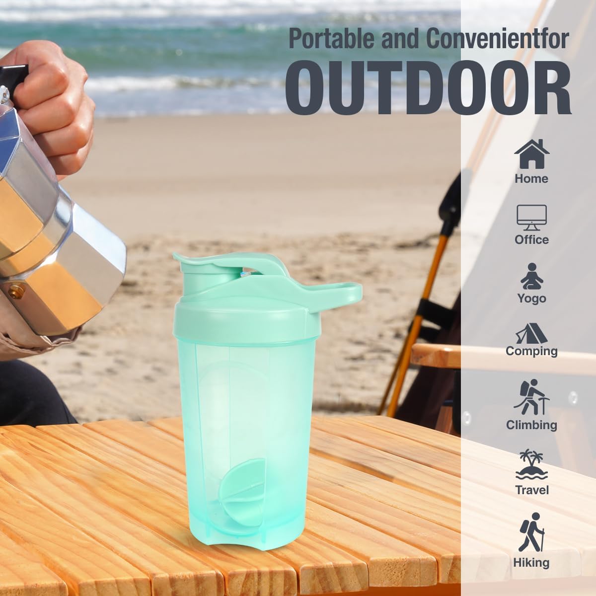 16oz Shaker Bottle, Leak Proof Sports Shaker for Protein Shakes, Pre Workout & Travel, BPA Free, Green, 16oz/500ml