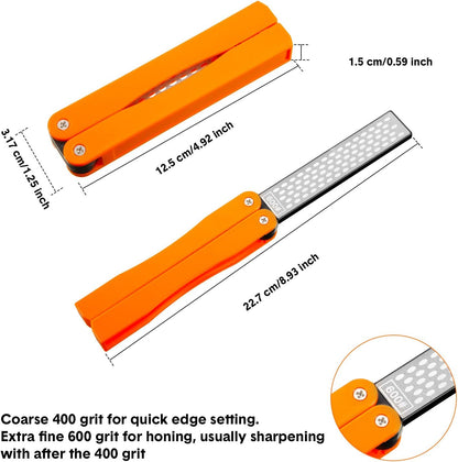 2 Pack Garden Tool Sharpener, Folding Pocket Diamond Knife Sharpener 400/600 Grit Double-Sided Scissor, Pruners, Loppers or Blade Sharpening Stone for Garden Outdoor Camping Kitchen