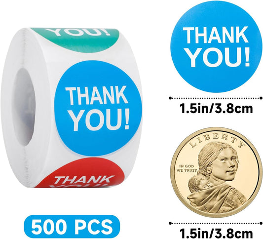 500Pcs Thank You Stickers - 1.5Inch Candy Color Thank You Stickers for Packaging Thank You Sticker for Small Business Thank You Seal Label Sticker for Envelope Gift Wrap Birthday Party Favors