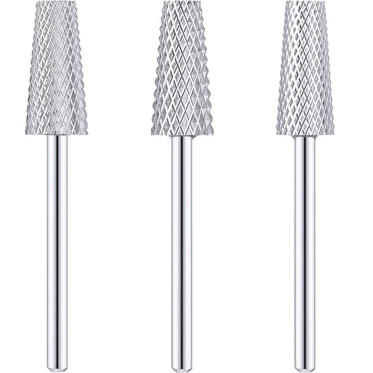 3 Pieces Tapered Barrel Carbide Nail Drill Bit, 3 Sizes Carbide Nail Drill Bit Acrylic File Cuticle, Art Tools for Gel Manicure Pedicure(XF, F, M,Silver)