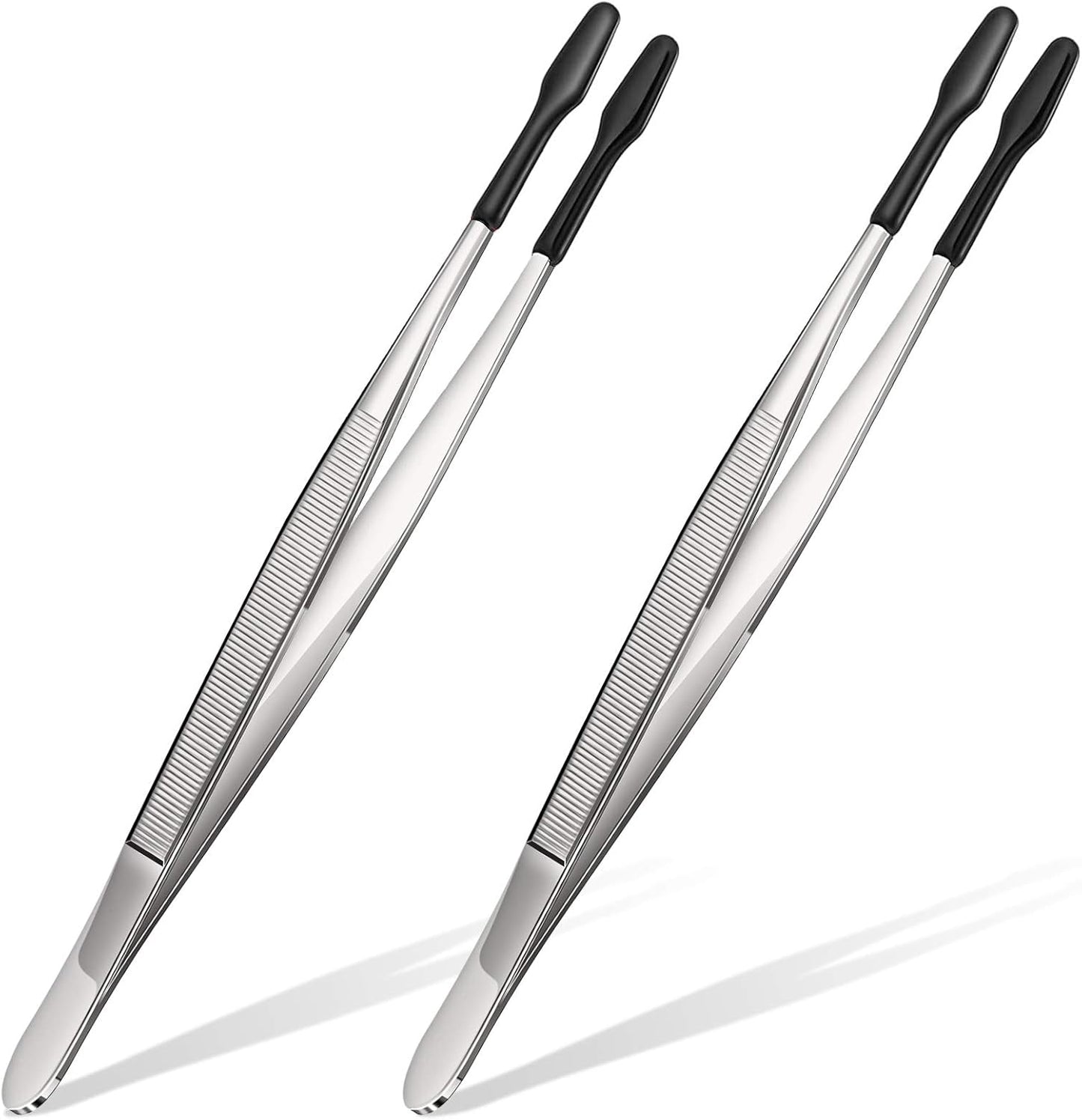2 Pieces Rubber Tipped Tweezers PVC Rubber Coated Soft Non Marring Flat Tip Lab Industrial Hobby Craft Tweezers Tools Jewelry Coin Stamp Tongs(Black)
