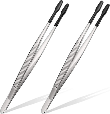 2 Pieces Rubber Tipped Tweezers PVC Rubber Coated Soft Non Marring Flat Tip Lab Industrial Hobby Craft Tweezers Tools Jewelry Coin Stamp Tongs(Black)